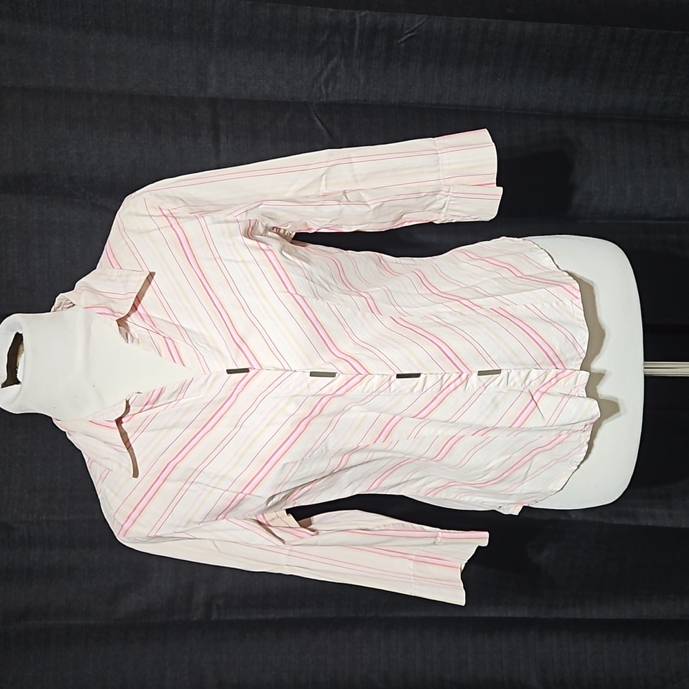 Striped snap up 3/4 sleeve blouse
